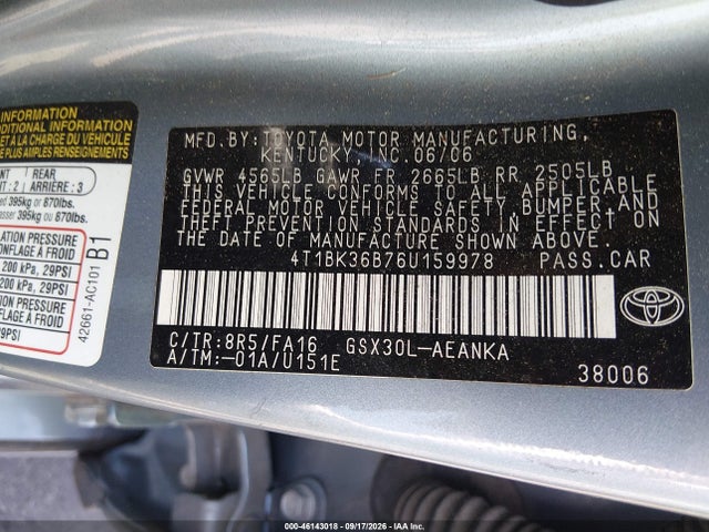 Auction sale of the 2006 Toyota Avalon Xl, vin: 4T1BK36B76U159978, lot number: 46143018