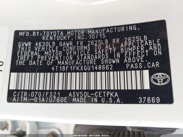 Продажа на аукционе авто 2016 Toyota Camry Se, vin: 4T1BF1FKXGU148662, номер лота: 46143026