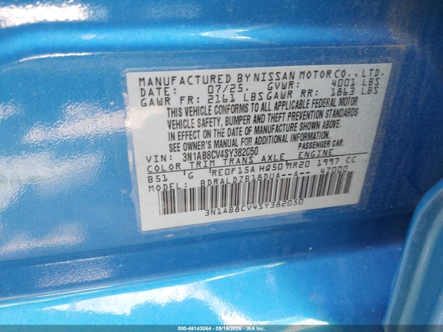 Продаж на аукціоні авто 2025 Nissan Sentra Sv, vin: 3N1AB8CV4SY382050, номер лоту: 46143064
