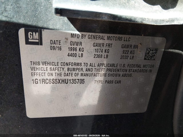 Продажа на аукционе авто 2017 Chevrolet Volt Lt, vin: 1G1RC6S5XHU135705, номер лота: 46143102