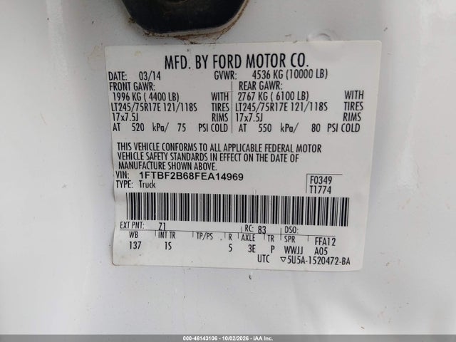 Aukcja sprzedaży 2015 Ford F-250 Xl, vin: 1FTBF2B68FEA14969, numer aukcji: 46143106