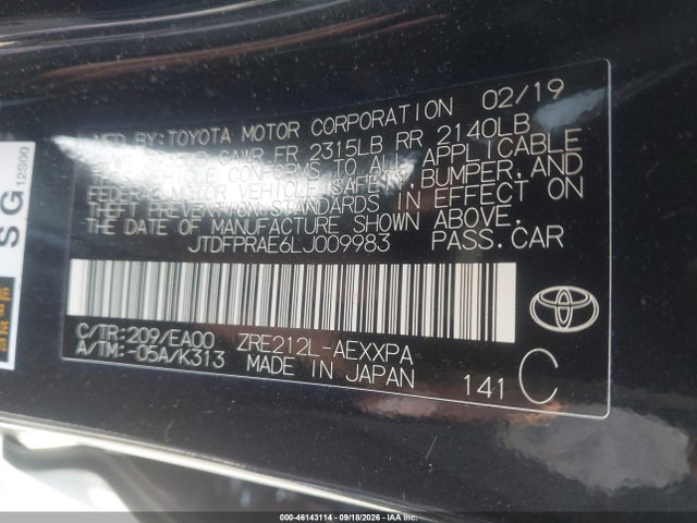 Продаж на аукціоні авто 2020 Toyota Corolla Xle, vin: JTDFPRAE6LJ009983, номер лоту: 46143114