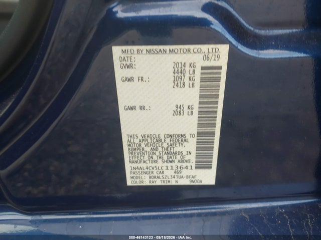 2020 Nissan Altima Sr Vc-turbo Fwd მანქანა იყიდება აუქციონზე, vin: 1N4AL4CV5LC113641, აუქციონის ნომერი: 46143123