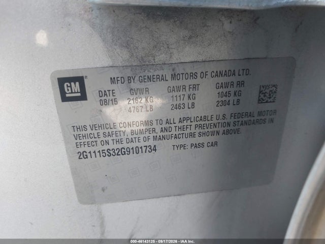 Aukcja sprzedaży 2016 Chevrolet Impala 2lt, vin: 2G1115S32G9101734, numer aukcji: 46143125