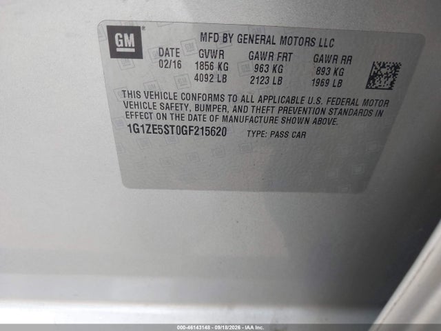 Auction sale of the 2016 Chevrolet Malibu 1lt, vin: 1G1ZE5ST0GF215620, lot number: 46143148