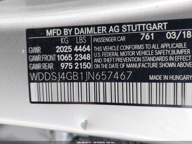 Aukcja sprzedaży 2018 Mercedes-benz Cla 250 4matic, vin: WDDSJ4GB1JN657467, numer aukcji: 46143157
