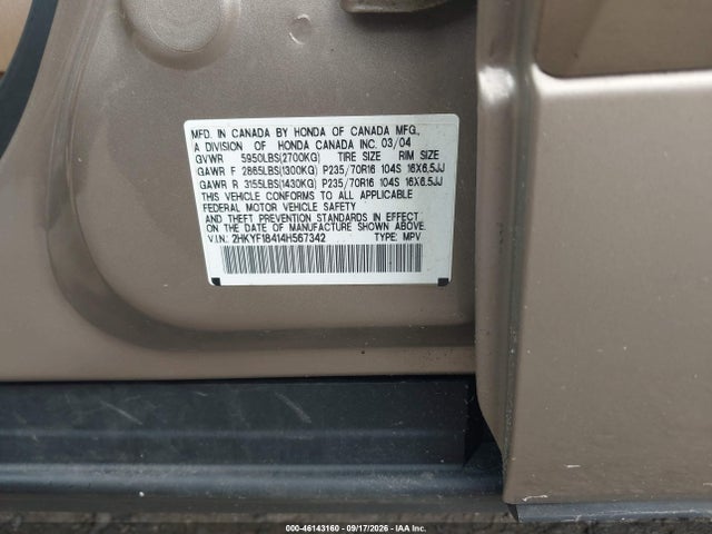 Продажа на аукционе авто 2004 Honda Pilot Ex, vin: 2HKYF18414H567342, номер лота: 46143160