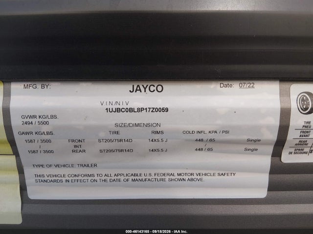 Aukcja sprzedaży 2023 Jayco Other, vin: 1UJBC0BL8P17Z0059, numer aukcji: 46143165