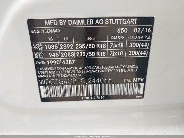 Продажа на аукционе авто 2016 Mercedes-benz Gla 250 4matic, vin: WDCTG4GB1GJ244066, номер лота: 46143167