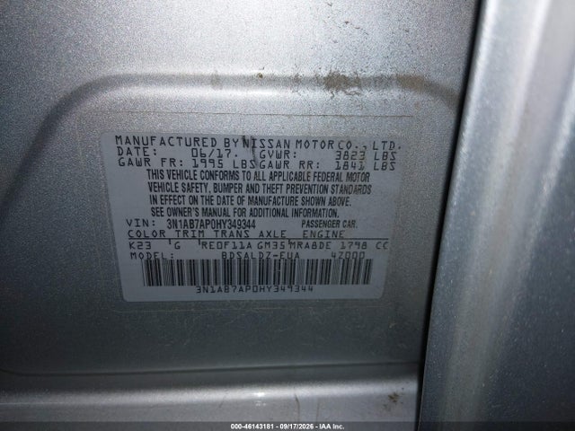 Nissan SENTRA SV 2017 3N1AB7AP0HY349344 Image 9