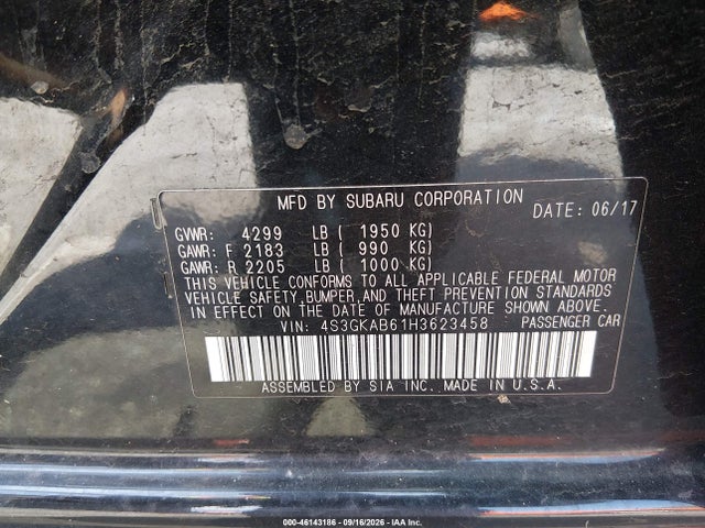 46143186 :رقم المزاد ، 4S3GKAB61H3623458 vin ، 2017 Subaru Impreza 2.0i Premium مزاد بيع