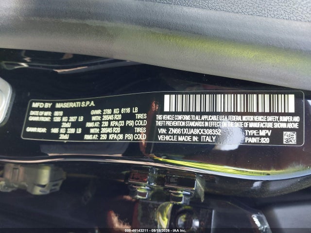 Продажа на аукционе авто 2019 Maserati Levante, vin: ZN661XUA8KX308352, номер лота: 46143211