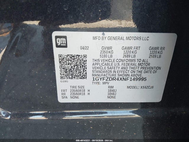 Продаж на аукціоні авто 2022 Cadillac Xt4 Awd Premium Luxury, vin: 1GYFZDR4XNF149995, номер лоту: 46143221