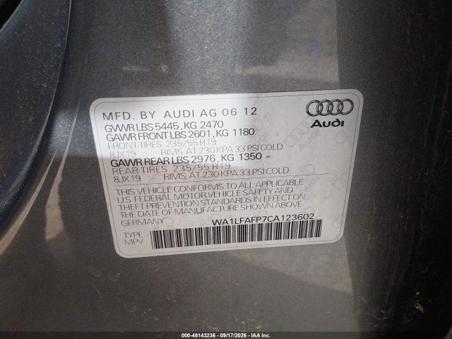 Продаж на аукціоні авто 2012 Audi Q5 2.0t Premium, vin: WA1LFAFP7CA123602, номер лоту: 46143236