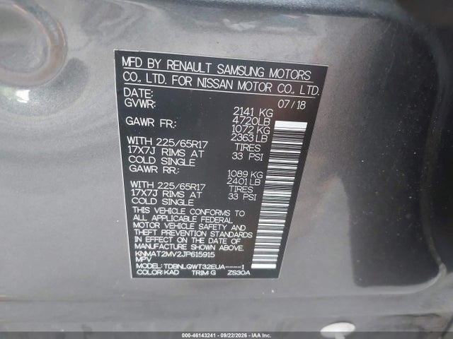 Aukcja sprzedaży 2018 Nissan Rogue Sv, vin: KNMAT2MV2JP615915, numer aukcji: 46143241