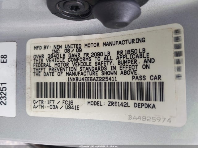 Продажа на аукционе авто 2010 Toyota Corolla Le, vin: 1NXBU4EE6AZ225411, номер лота: 46143245