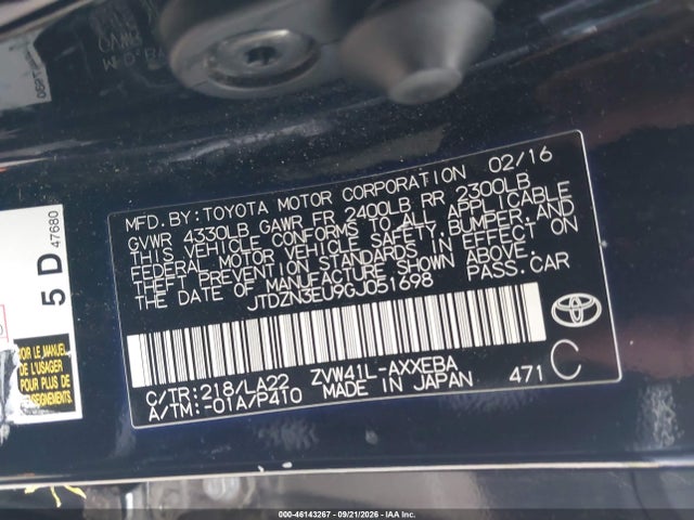 46143267 :رقم المزاد ، JTDZN3EU9GJ051698 vin ، 2016 Toyota Prius V Four مزاد بيع