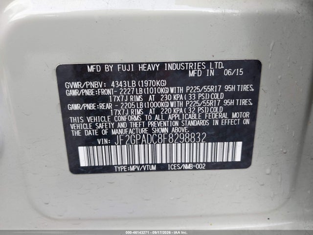 Aukcja sprzedaży 2015 Subaru Xv Crosstrek 2.0i Premium, vin: JF2GPADC8F8298832, numer aukcji: 46143271