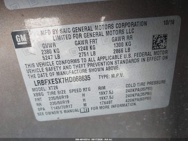 Продаж на аукціоні авто 2017 Buick Envision Premium I, vin: LRBFXESX7HD068635, номер лоту: 46143314