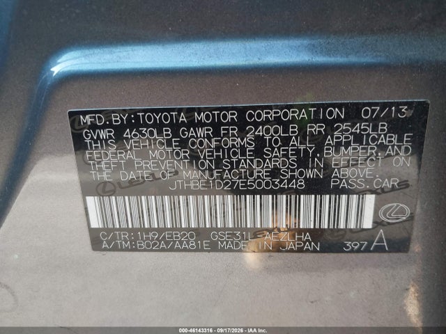 46143316 :رقم المزاد ، JTHBE1D27E5003448 vin ، 2014 Lexus Is 350 مزاد بيع