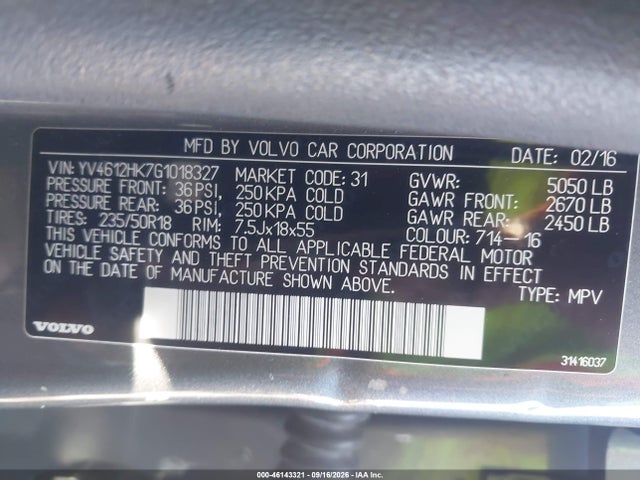 Продажа на аукционе авто 2016 Volvo V60 Cross Country T5, vin: YV4612HK7G1018327, номер лота: 46143321