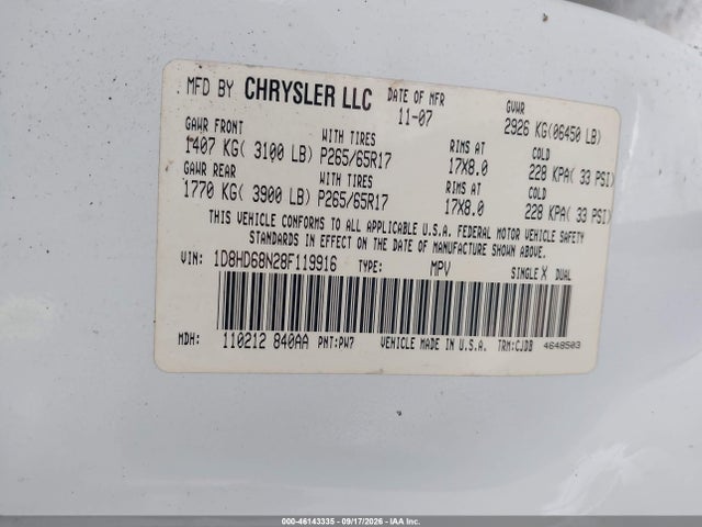 Aukcja sprzedaży 2008 Dodge Durango Adventurer, vin: 1D8HD68N28F119916, numer aukcji: 46143335