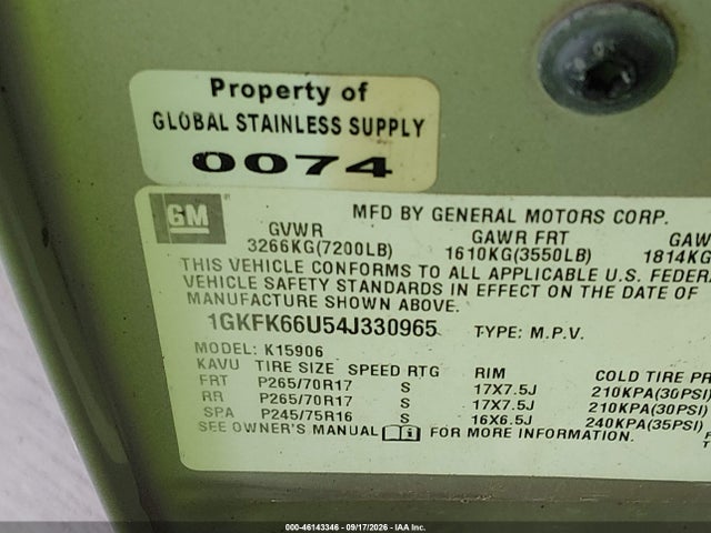 Продаж на аукціоні авто 2004 Gmc Yukon Xl Denali, vin: 1GKFK66U54J330965, номер лоту: 46143346