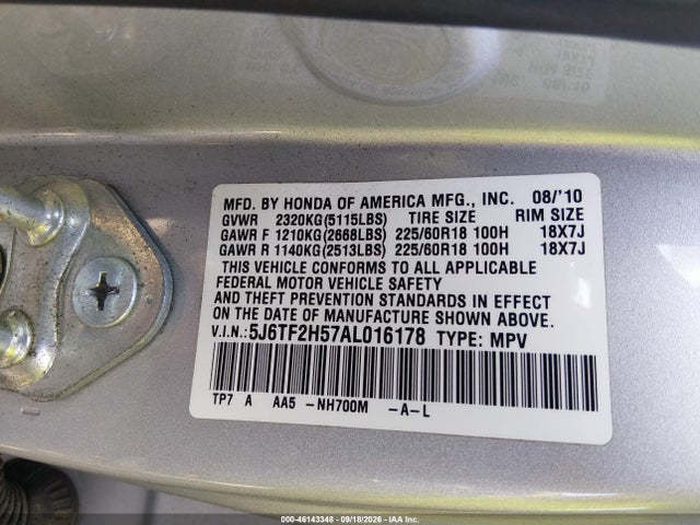 Продажа на аукционе авто 2010 Honda Accord Crosstour Ex-l, vin: 5J6TF2H57AL016178, номер лота: 46143348