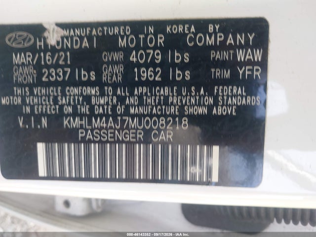 Продаж на аукціоні авто 2021 Hyundai Elantra Hybrid Blue, vin: KMHLM4AJ7MU008218, номер лоту: 46143352