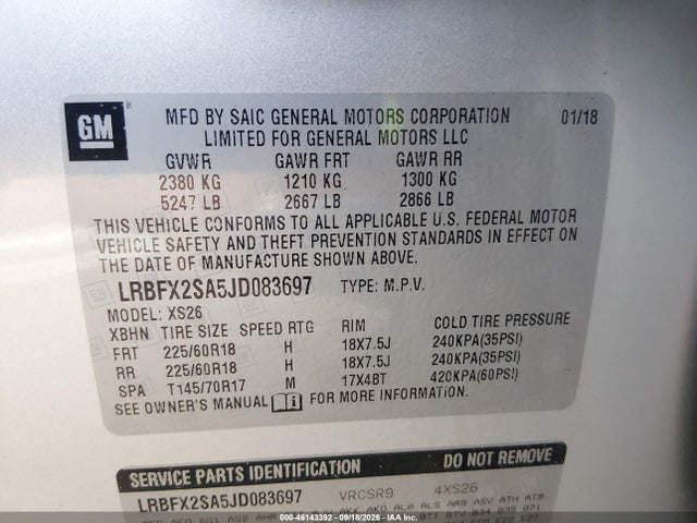 Продажа на аукционе авто 2018 Buick Envision Essence, vin: LRBFX2SA5JD083697, номер лота: 46143392