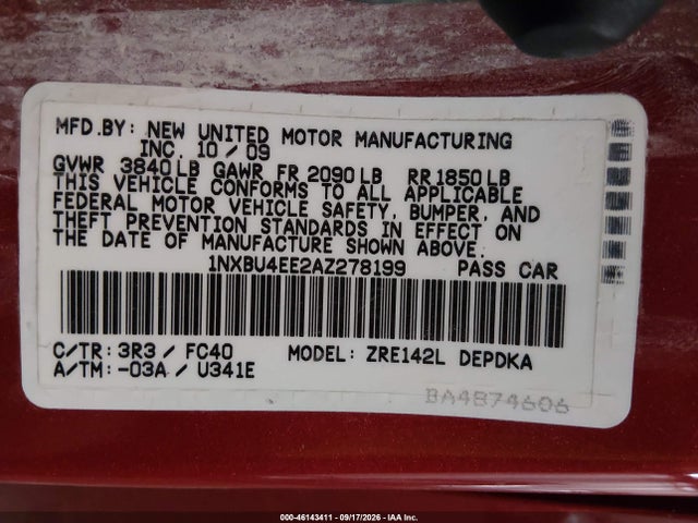 Продажа на аукционе авто 2010 Toyota Corolla Le, vin: 1NXBU4EE2AZ278199, номер лота: 46143411