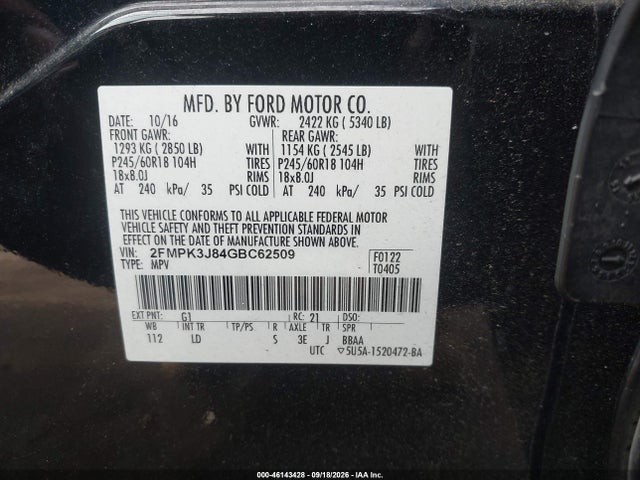 Aukcja sprzedaży 2016 Ford Edge Sel, vin: 2FMPK3J84GBC62509, numer aukcji: 46143428