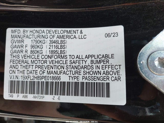 2023 Honda Civic Sport მანქანა იყიდება აუქციონზე, vin: 19XFL2H89PE018666, აუქციონის ნომერი: 46143454