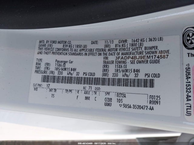 Продаж на аукціоні авто 2014 Ford Fiesta Se, vin: 3FADP4BJ9EM174587, номер лоту: 46143469