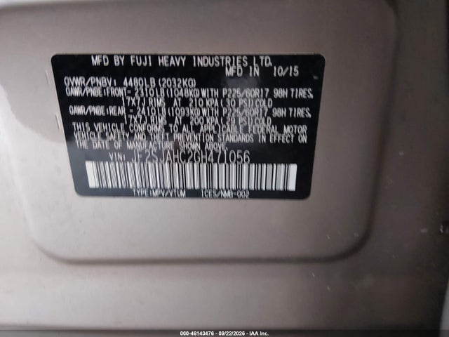 Aukcja sprzedaży 2016 Subaru Forester 2.5i Limited, vin: JF2SJAHC2GH471056, numer aukcji: 46143476
