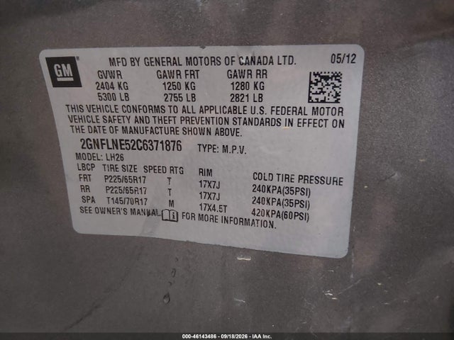 Продаж на аукціоні авто 2012 Chevrolet Equinox 2lt, vin: 2GNFLNE52C6371876, номер лоту: 46143486