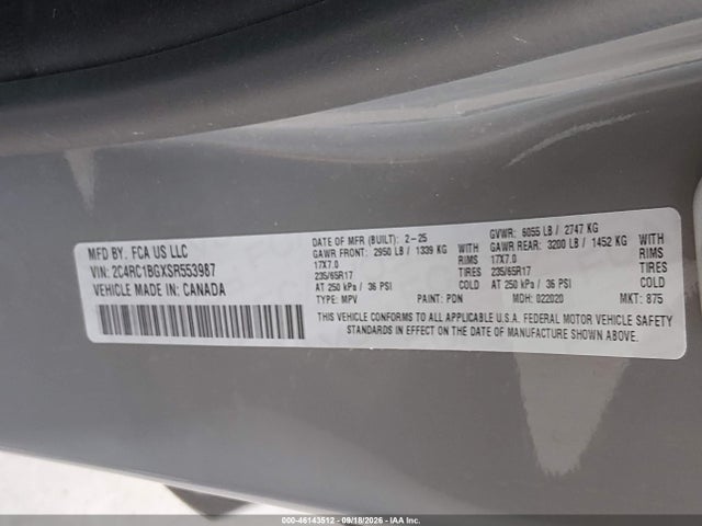 Aukcja sprzedaży 2025 Chrysler Pacifica Select, vin: 2C4RC1BGXSR553987, numer aukcji: 46143512