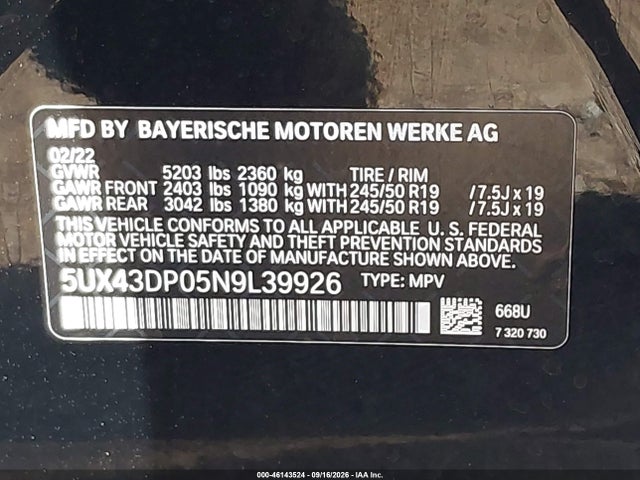 BMW X3 Sdrive30i 2022 5UX43DP05N9L39926 Image 9