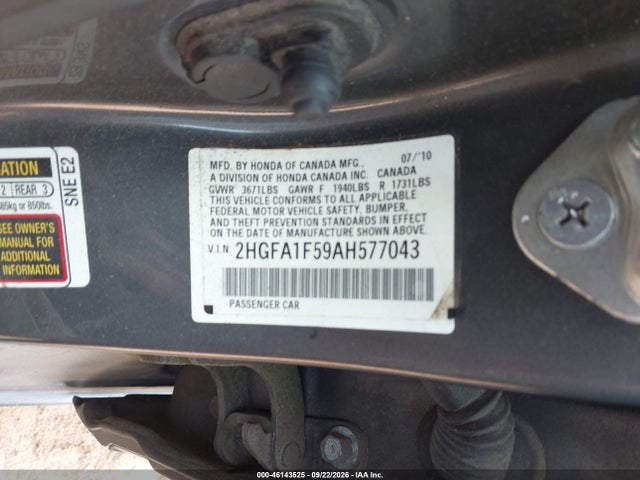 2010 Honda Civic Lx მანქანა იყიდება აუქციონზე, vin: 2HGFA1F59AH577043, აუქციონის ნომერი: 46143525