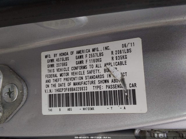 Продаж на аукціоні авто 2011 Honda Accord 3.5 Ex-l, vin: 1HGCP3F89BA029633, номер лоту: 46143570