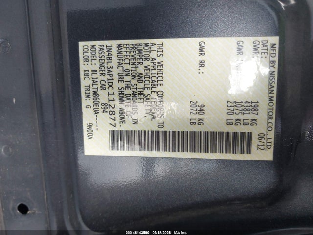 Продажа на аукционе авто 2013 Nissan Altima 3.5 Sv, vin: 1N4BL3AP1DC112877, номер лота: 46143590