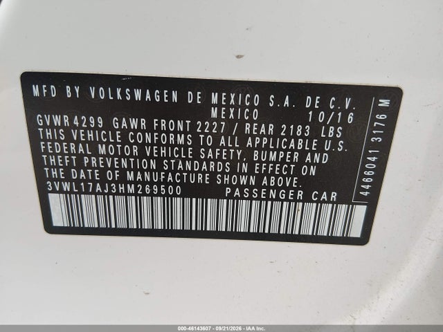 Продаж на аукціоні авто 2017 Volkswagen Jetta 1.8t Sel/1.8t Sel Premium, vin: 3VWL17AJ3HM269500, номер лоту: 46143607