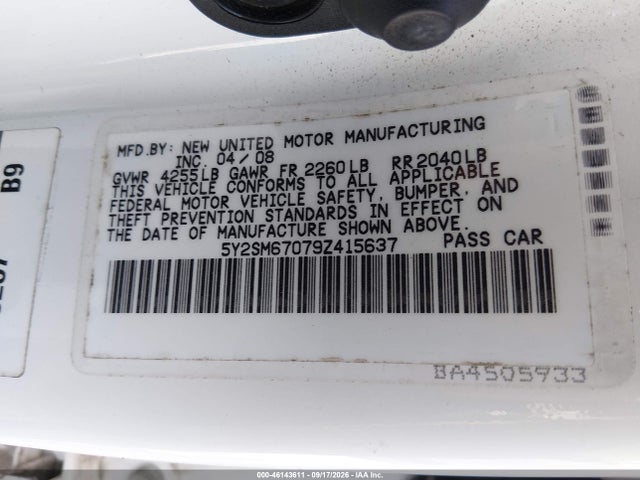 46143611 :رقم المزاد ، 5Y2SM67079Z415637 vin ، 2009 Pontiac Vibe مزاد بيع