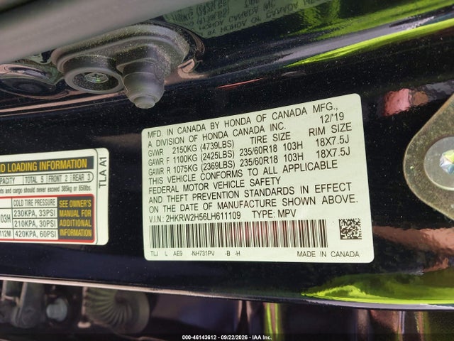 Aukcja sprzedaży 2020 Honda Cr-v Awd Ex, vin: 2HKRW2H56LH611109, numer aukcji: 46143612