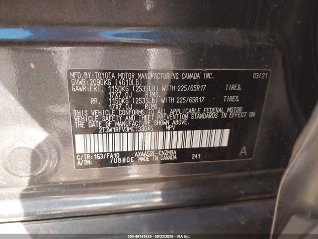 Продаж на аукціоні авто 2021 Toyota Rav4 Xle, vin: 2T3W1RFV3MC133045, номер лоту: 46143629