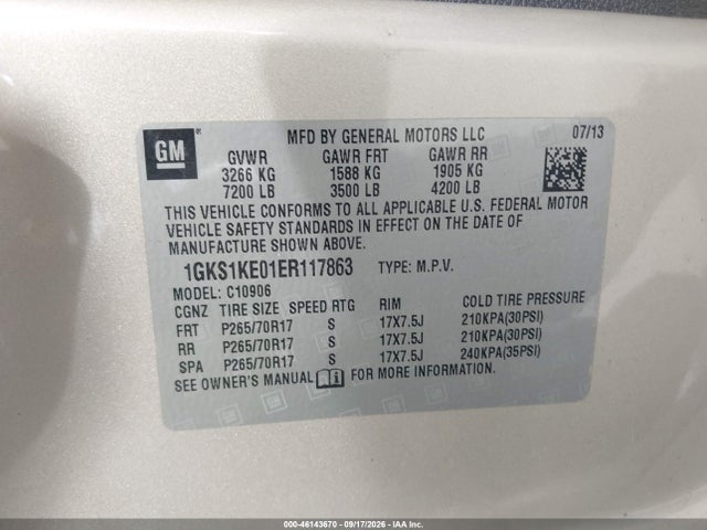 2014 Gmc Yukon Xl 1500 Slt მანქანა იყიდება აუქციონზე, vin: 1GKS1KE01ER117863, აუქციონის ნომერი: 46143670