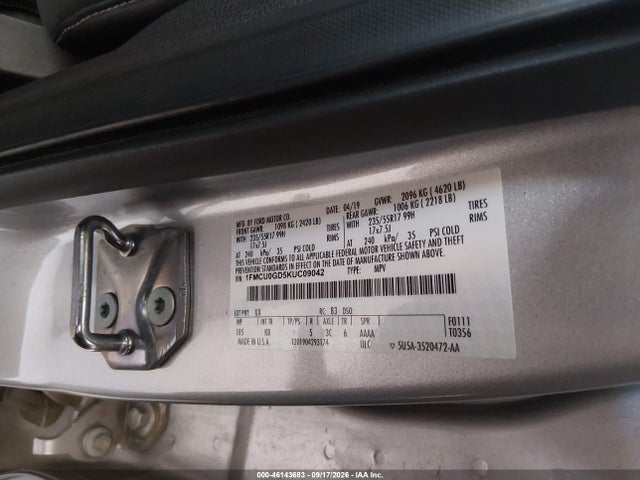 46143683 :رقم المزاد ، 1FMCU0GD5KUC09042 vin ، 2019 Ford Escape Se مزاد بيع