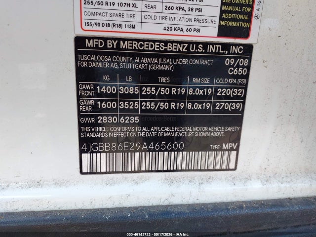 Продаж на аукціоні авто 2009 Mercedes-benz Ml 350 4matic, vin: 4JGBB86E29A465600, номер лоту: 46143723