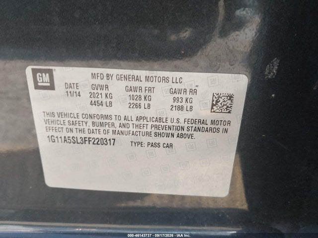 Aukcja sprzedaży 2015 Chevrolet Malibu 1fl, vin: 1G11A5SL3FF220317, numer aukcji: 46143737
