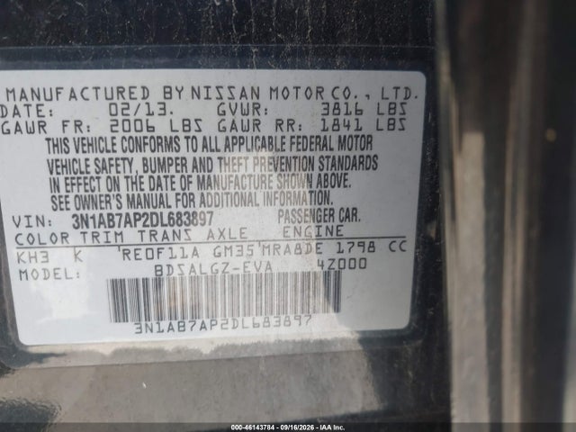 2013 Nissan Sentra Sl მანქანა იყიდება აუქციონზე, vin: 3N1AB7AP2DL683897, აუქციონის ნომერი: 46143784